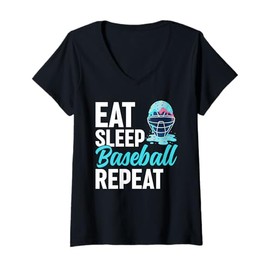 Womens Eat Sleep Baseball Repeat Ice Cream Dripping Drip Baseball V-Neck T-Shirt