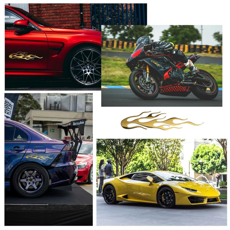 3 Pcs Gold Flame Reflective Sticker Decal for Cars Motorcycle