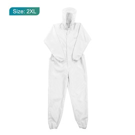 sourcing map ESD Lab Coat Anti Static Clothing Science One Piece Clothes Elastic Cuff with Hat Hood Wear Uniform Work for Men Women (White, 2XL)