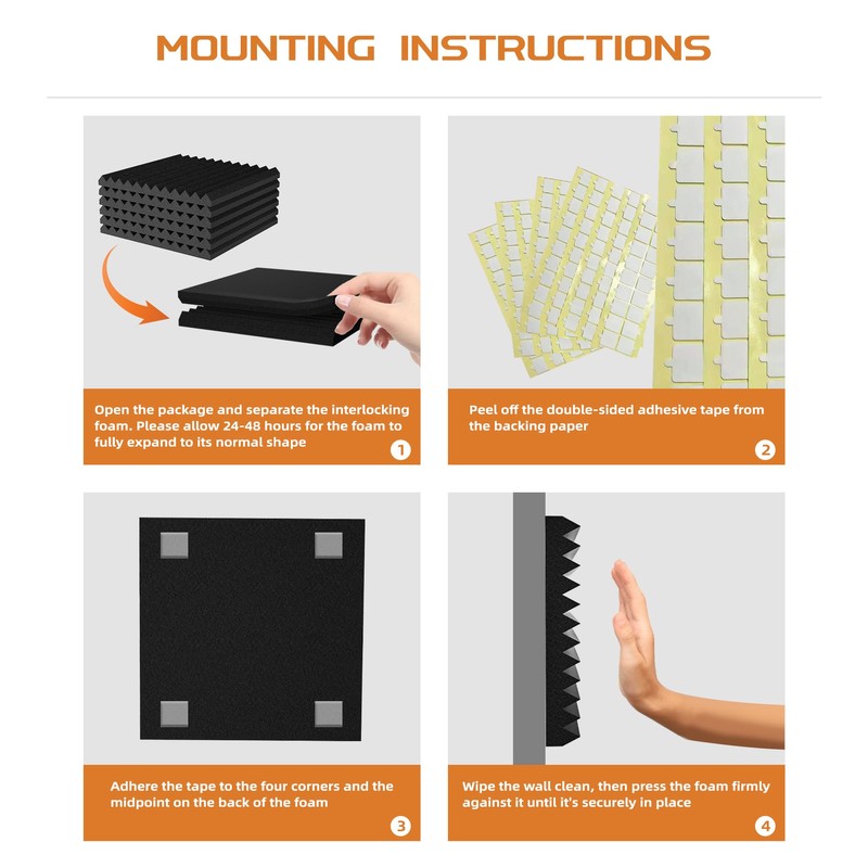 54 Pack Sound Proof Foam Panels |12"×12"×1" Quick-Recovery Soundproof Wall