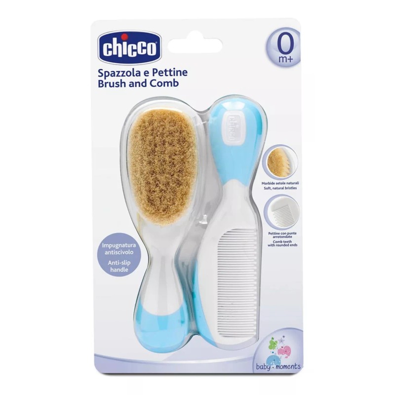 Chicco Cepillo Y Peine Chicco Bebé Cerdas Naturales 0m+ Azul