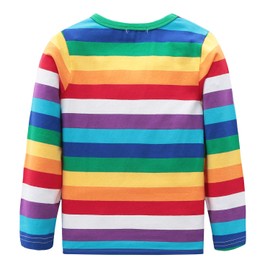 HowJoJo Boys Girls Cotton Long Sleeve T-Shirts Kids Rainbow Striped Shirts 6T