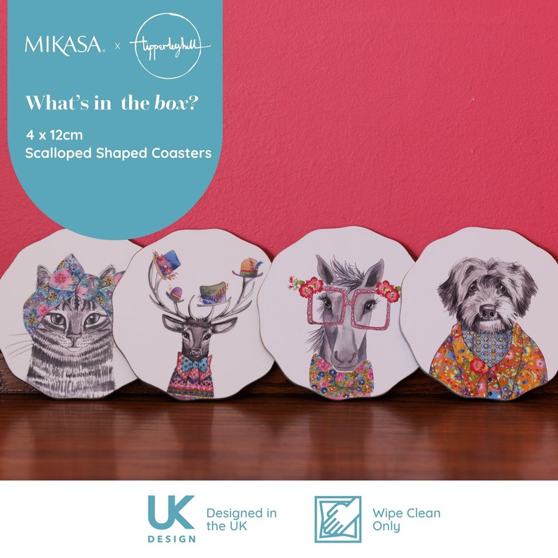 Mikasa x Tipperleyhill Coasters, 4pc Coaster Set with Scalloped Design,