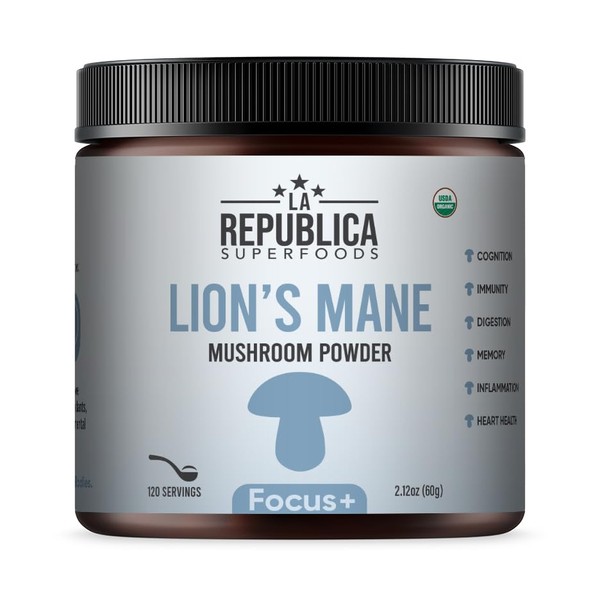 Lion's Mane Mushroom Powder (120 Servings), USDA Organic, No Mycelium