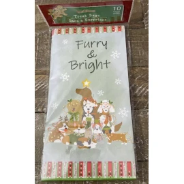 Unbranded Furry & Bright Christmas Treat Bags~10 Count Dog & Cat Design 1pk of 10pcs-NEW