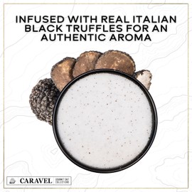 Caravel Gourmet Black Truffle Salt, Truffle Seasoning and Finishing Salt, Add Truffle Flavor to Popcorn, Gourmet Sea Salt Flavored with Italian Black Truffle Oil, 4oz Jar Salt