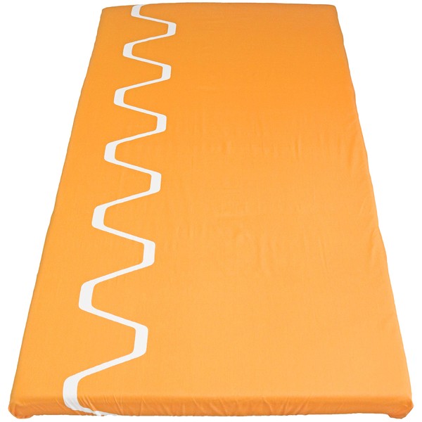 CAMEL PALMS Made in Japan 100% Cotton Single, 38.2 x 77.8 inches (97 x 195 cm), Fitted Sheet for Thin Mattresses (Up to 3.5 inches (9 cm) Deep Pocket, One Touch Sheet, Zig Zag Pattern, Orange