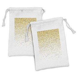Lunarable Abstract Fabric Pouch Set of 2, Party Inspired Cheerful Circles and Rounds Falling down Effect Print, Small Drawstring Bag for Toiletries Masks and Favors, 9" x 6", Orange Yellow and Brown