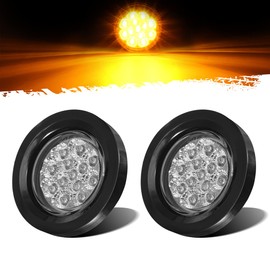 Partsam 2Pcs 2.5 Inch Round Amber 13 LED Side Marker Clearance Lights with Grommet and Wire Pigtail for Truck Trailer RV, Clear Lens, 12V