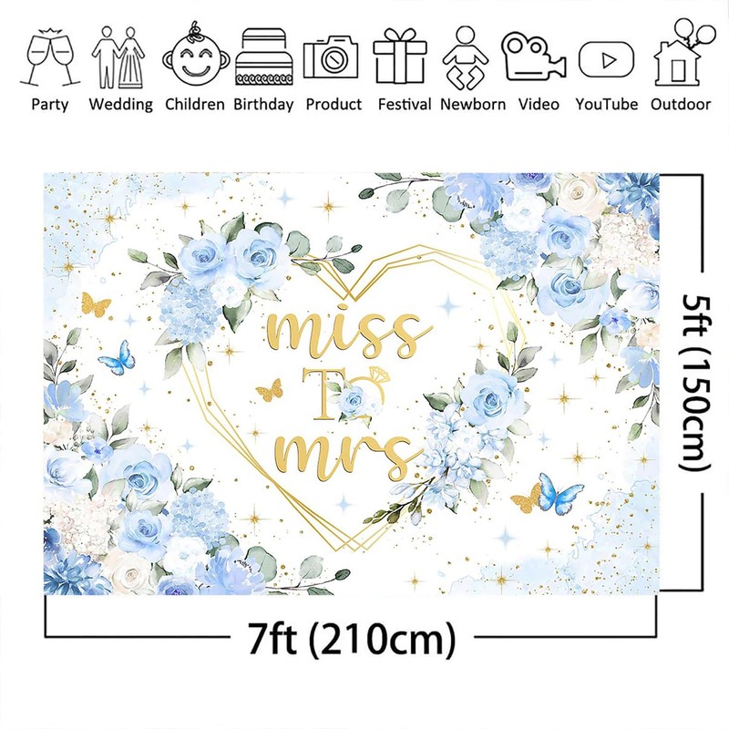 Mocsicka Miss to Mrs Bridal Shower Backdrop Boho Something Blue