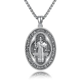 POPLYKE Cross Necklace 925 Sterling Silver Jesus Crucifix Chain Christian Necklace Men St Michael St Benedict St George Necklace Amulet Medal Jewellery 18-22 Inches, Sterling Silver, No Gemstone