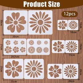 ORIGACH Pack of 12 Flower Stencils for Painting on Wooden Walls Reusable Flowers Painting Stencils for Fabric Canvas Window Furniture Home Decoration (10 to 30 cm, 2 Styles)