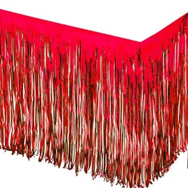 Allgala 2-Pack 29x108 Inch Metallic Foil Fringe Tinsel Table Skirts for Party Event Decoraton-Red-BD52805
