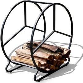 Heavy Duty Round Steel Fireplace Firewood Rack | Easy Assembly Indoor/Outdoor Circle Steel Wood Storage Holder (39.4 Inch)