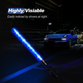 RoadHero 21 Inch Traffic Wands, Blue LED Traffic Control Baton with 2 Flashing Modes, Night Safety Light Wand with Side Clip for Parking Lot