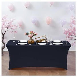 Kapwall 6ft table cloth, Black Spandex Tablecloth Tight, Fitted, Washable and Wrinkle Resistant Stretch Rectangular Patio Table Cover for Event, Wedding, Banquet & Parties. (1PCS)