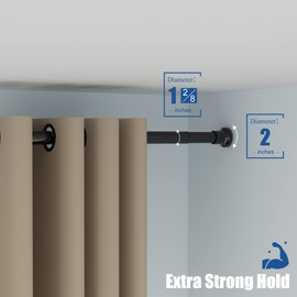 Tension Curtain Rod by MOFAOTU, No Drill Window Curtain Rod, Rust Resistant, Extendable 43-83 inches, Very Secure,Long Tension Rod, Easy to Use, Black