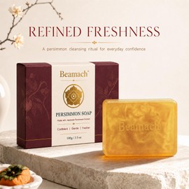 Beamach Japanese Persimmon Soap for Body Odor, Persimmon Soap with Foaming Net, Gentle Body Cleansing Bar for Men and Women, Underarms, Neck, Back and Feet (1pc)