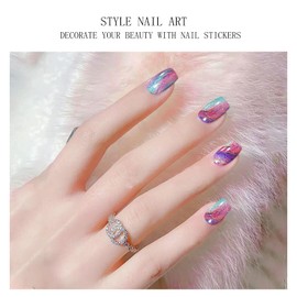 JMEOWIO Gel Nail Stickers Marble Blue Purple Semi Cured Gel Nail Strips Wraps UV/LED Nail Supplies Nail Art Design Decoration Accessories