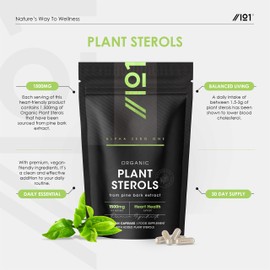 Organic Plant Sterols 1500mg - Sourced from Pine Bark Extract - 90 Vegan Capsules - Heart Health Support Herbal Supplement - Resealable and Recyclable Pouch - by Alpha01