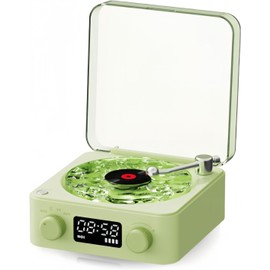 3 in 1 Record Player, Turntable Vintage Record Player Bluetooth Speaker with Stereo Sound Quality, Night Light, Time and Battery Display (Green)