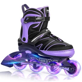 2PM SPORTS Kids Adjustable Inline Skates Ages 4-12, Youth Inlie Skates for Girls Boys 5-8 8-12 with Full Light Up Wheels, Beginner Women Men Adult Skates - Purple Small