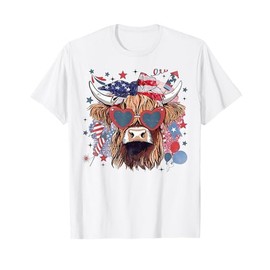 4th Of July Highland Cow Cute American Farm Boys Girls Kids T-Shirt