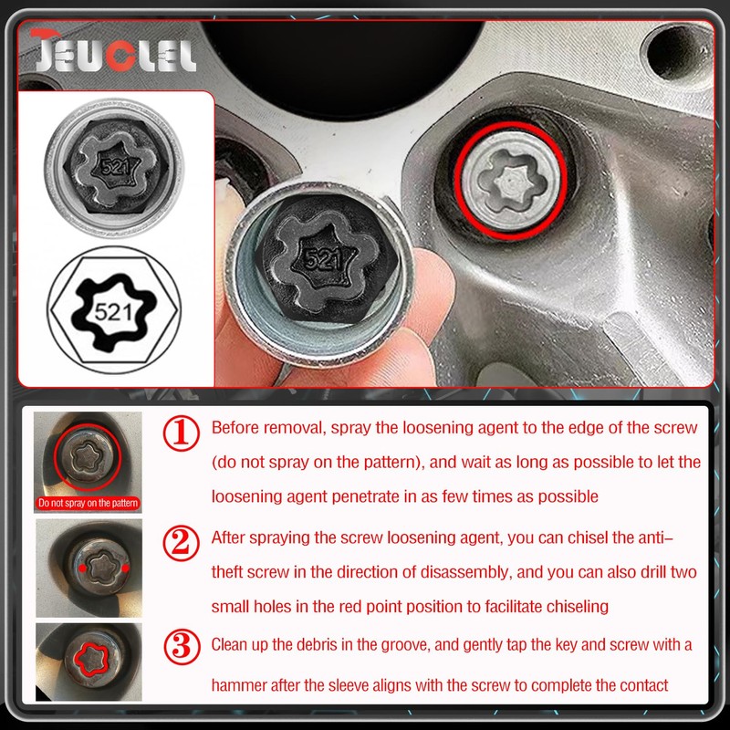 JEUCLEL 521 Wheel Locking Nut Key for VW, Socket (OD