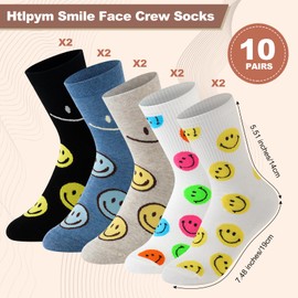 Htlpym Cute Crew Socks 5 Pairs Smiley Face Socks for Women Girls Casual Soft Cotton Socks Novelty Funny Athletic Socks US 6-8 (Standard, Multi color+white)
