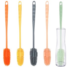 Silicone Bottle Brush 5PCS Cup Brushes 10.62" Long Handle Bottle Scrubber for Baby Bottle, Glassware, Vase, Water Cup Cleaner Brush
