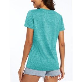 MAGCOMSEN Womens T Shirts Quick Dry Moisture Wick V-Neck Short Sleeve Gym Workout Tops Cooling Athletic Hiking Green 2XL