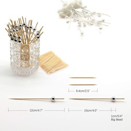 Minisland Silver Pearl Cocktail Picks, 4.7 Inch Long Bamboo Fancy Toothpicks for Appetizers, Decorative Christmas New Year Holiday Party Food Drink Garnish Fruit Kabob Skewer Sticks 100 Counts -MSL151