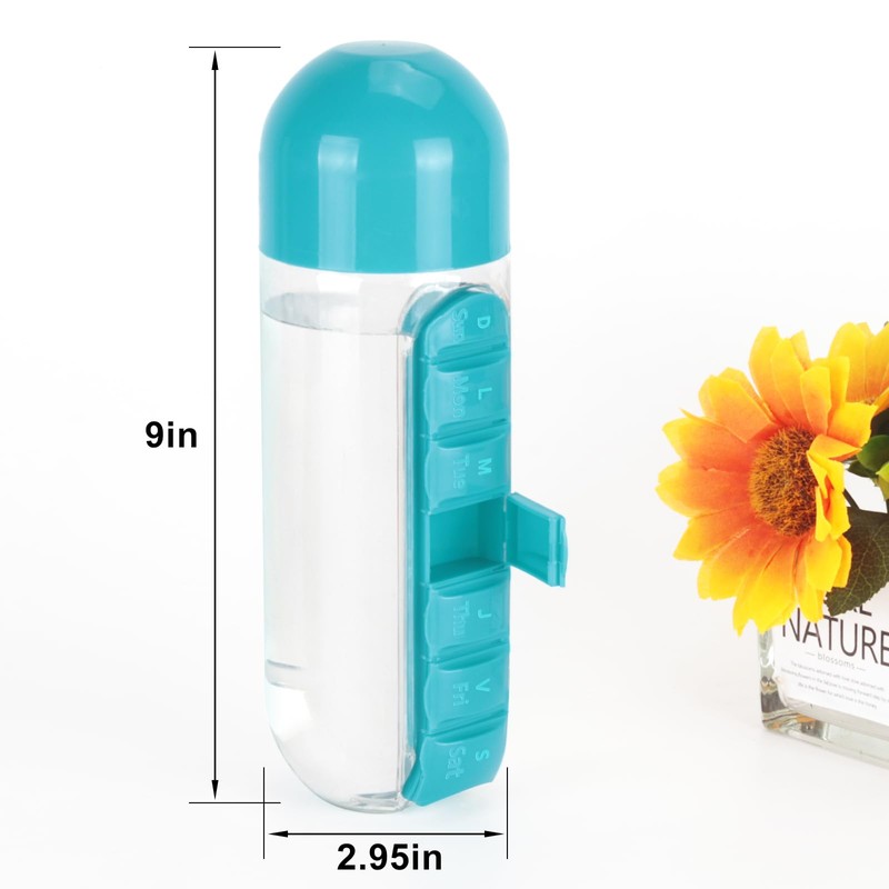 Cookawa Portable Pill Box Water Cup,2 in 1 Water Bottle