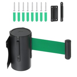 PATIKIL Fixed Wall Mount Retractable Belt Barrier, 16.4 Feet Fixed Retractable Belt Barrier with Steel Case for Crowd Control Grocery Retail Store Stadium, Black/Green