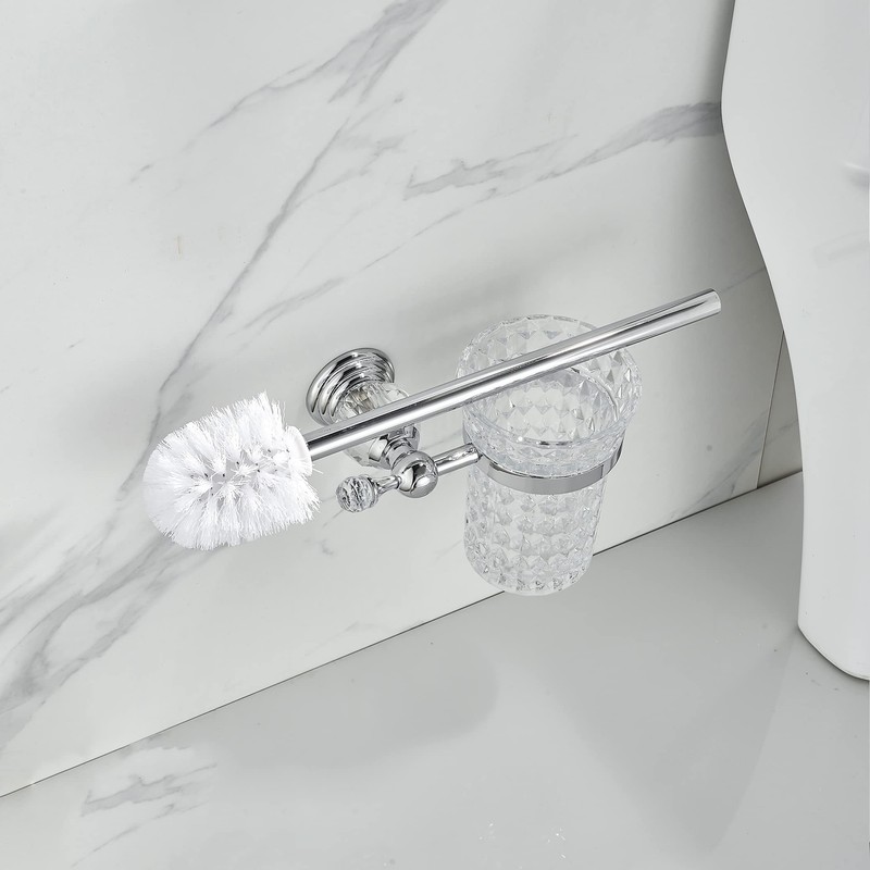 WOLIBEER Crystal Toilet Brush Holder, Chrome Toilet Cup Set with
