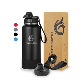 hydro2go® Stainless Steel Water Bottle with Sports Lid 1 Litre Thermos Flask BPA-Free Thermos Flask Leak-Proof Metal Sports Bottle for Sports, Outdoor (Black, 950 ml)