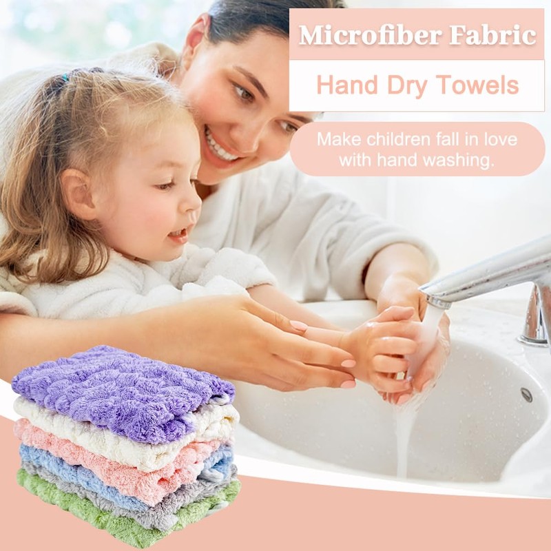 FHDUSRYO 6Pcs Soft Hanging Hand Dry Towels, Square Microfiber Hand