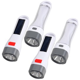 TANSOREN 4 Pack Solar LED Flashlight for Power Outages, Rechargeable Camping Flashlights with High Lumens, 5 Modes, Powerful and Bright Tactical Flash Light for Emergency, Outdoor, Home Use