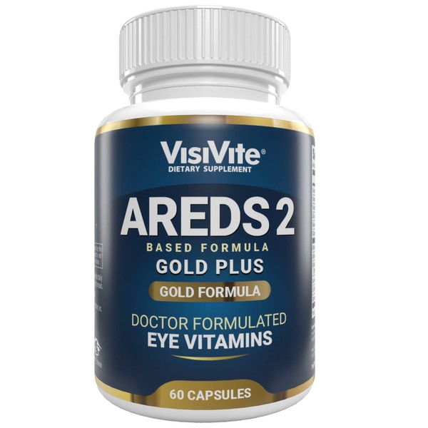 Doctor Formulated AREDS 2 Plus Eye Vitamins with Zeaxanthin Plus Lutein - Bilberry and Grape Seed Extract - Premium Eye Health Formula - 60 Eye Supplement Capsules of VisiVite Gold Plus