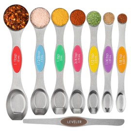 Magnetic Measuring Spoons Set Dual Sided Stainless Steel Stackable Teaspoon Tablespoon for Liquid and Dry Ingredients Fits in Spice Jars, Set of 8 (color)