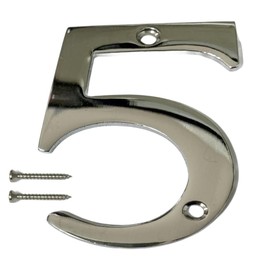 Chrome Door Numbers Screw On 3 Inch Number 5 Door Number Elegant and Bold Door Numerals Suitable for All Door Types Including Wooden uPVC and Composite.