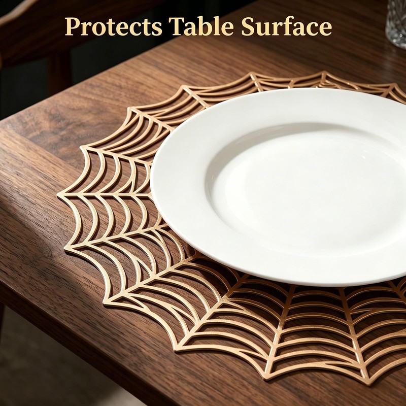 Halloween Spider Web Placemats Set of 4, Hollow Out Washable