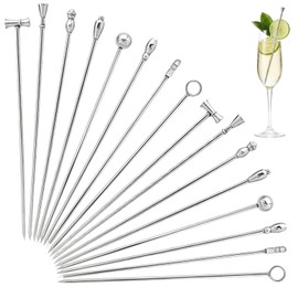 Nfvjfxz 16 Pcs Metal Cocktail Picks 4.3 inch Reusable Stainless Steel Skewers Garnish Sticks Toothpicks for Martini Olives Drinks Appetizers Fruit Bar Accessories Home Party Supplies
