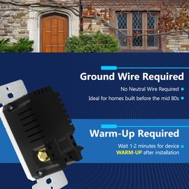 LIDER No Neutral Wire Required Humidity Sensor Switch, Automatic Humidity Detection, Air Circulator, Bathroom Fan Automated Control, Adjustable Timing, 1-Pole, UL Listed, White, Wall Plate Included