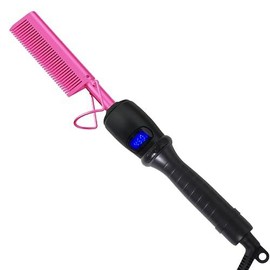 Led Display Hot Comb Hair Straightener Small Electric Pressing Combs Straightening Curling Iron For Travel Dating Party And Gifts Men Beard Women Wigs:_Ledpink