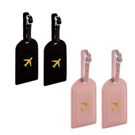 4 Pcs PU Leather Luggage Tags,Letter Luggage Tags for Suitcases with Privacy Protection Cover and Adjustable Strap, Travel Suitcase Tags for Couple Suitcases Travelling