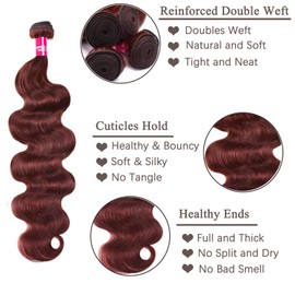 10A Human Hair Bundles with Closure Body Wave 33B Cooper Red Bundles Human Hair with Closure 22 24 26+20 Free Reddish Brown Colored Bundles with 4x4 HD Lace Closure