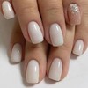 Resweky Medium Complete False Nails Pink Nude Square Shiny French