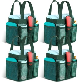 Chapou 4 Packs Mesh Large Shower Caddy Portable with 8 Pockets and Handles Quick Dry Shower Bags Hanging Bath Bag Dorm Room College Essentials for Bathroom Gym Camp (Green)