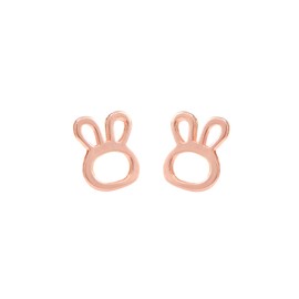 Paialco Sterling Silver Dainty Bunny Rabbit Ears Earrings Studs for Women, Rose Gold Plating